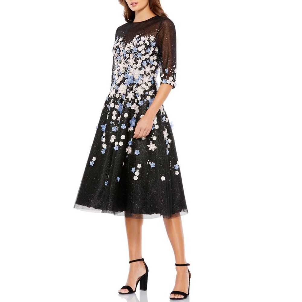 Mac Duggal Black and Blue Floral Dress